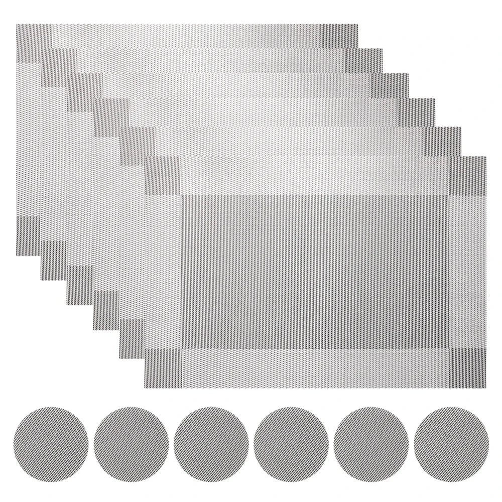 Set of 6 Placemats With Coasters Black Table Mats Crossweave Woven Vinyl Non-Slip Washable for Table Dining Kitchen Restaurant Peaceful Pleasures Health and Wellness Sliver Gray 30x45cm