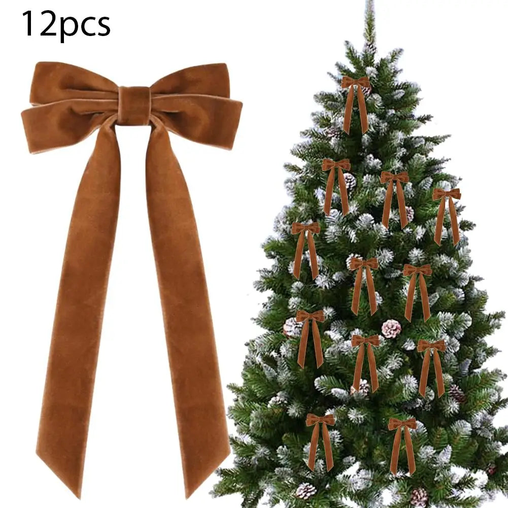 12-Pack Velvet Christmas Bows | Tree Ornaments & Gift Wrap Christmas Bow Ornaments Peaceful Pleasures Health and Wellness L 26cm