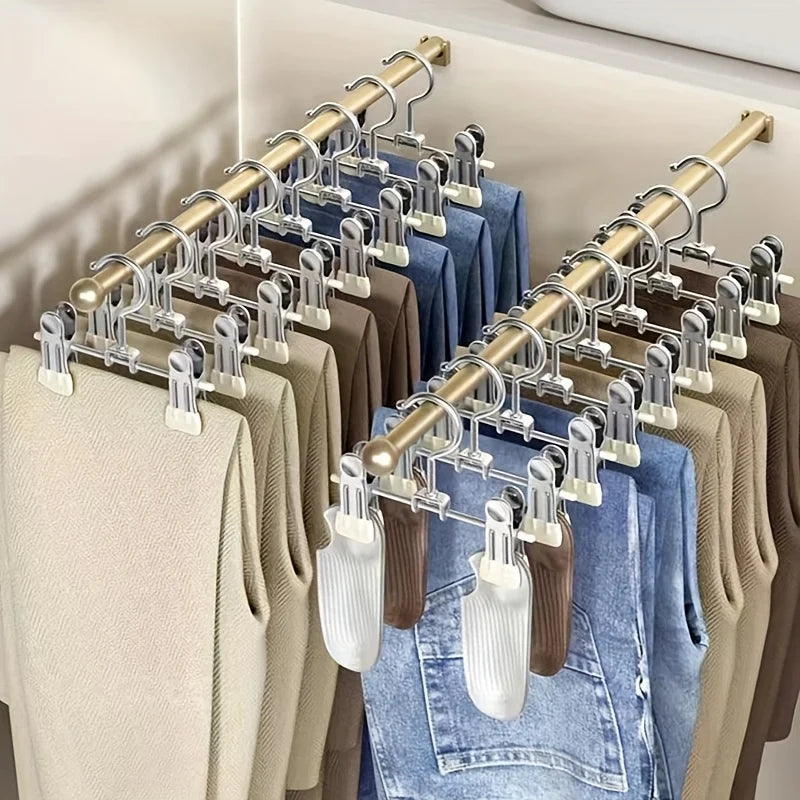 10pcs Heavy-Duty Metal Pants Hangers with Black Rubber Grips - Ideal for Clothes, Socks, Skirts, and Hats - Durable Peaceful Pleasures Health and Wellness