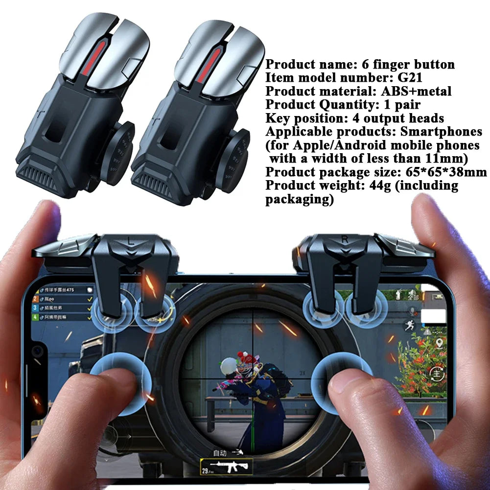 G21 Mobile Phone Game Trigger Gamepad Joystick 6-Finger Aim Shooting L1 R1 Key Button Game Fingertips For PUBG Game Controller Peaceful Pleasures Health and Wellness A