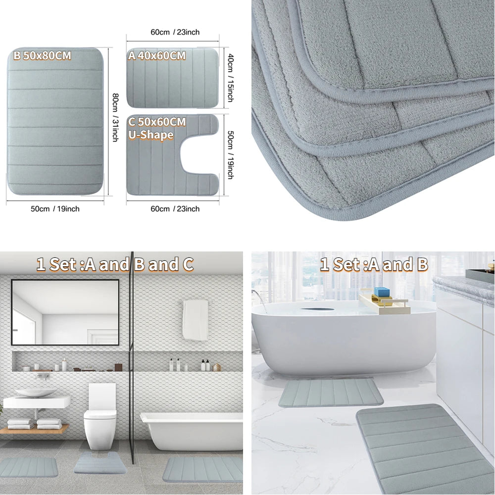 Memory Foam Bathroom Rugs Set Non Slip Extra Soft Water Absorbent Machine Washable & Dry Shower Toilet Mats for Tub Floor Beige Peaceful Pleasures Health and Wellness