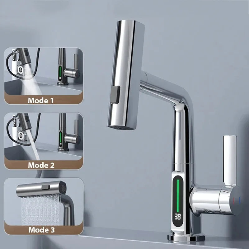 Waterfall Basin Faucet with Digital Temp Display | Hot & Cold