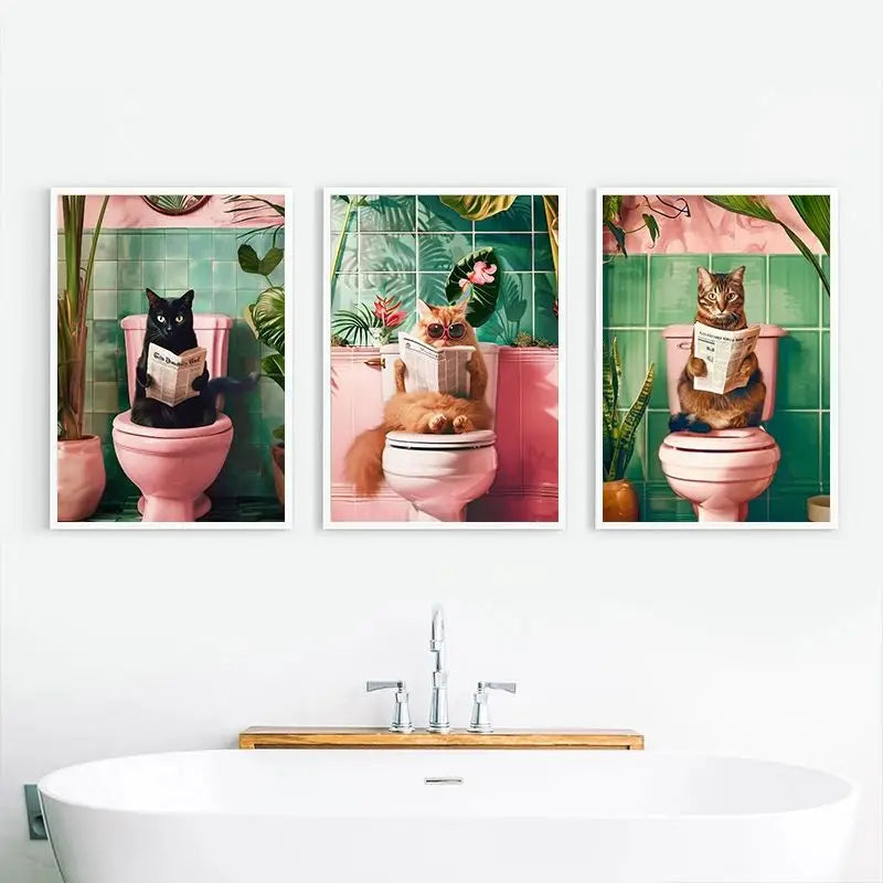 Funny Toilet Animals Canvas Wall Art | Bathroom Decor Poster