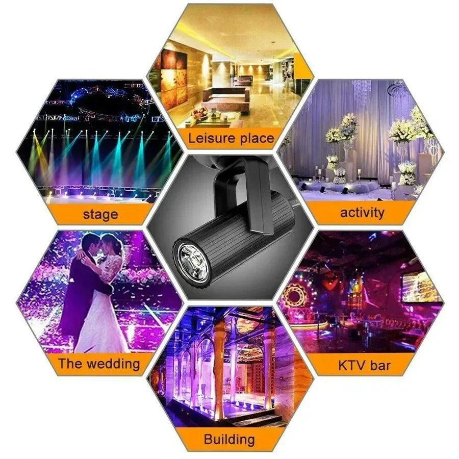 85-265V Mini RGB Spotlight LED Stage Lighting Effect Lightweight for Party Wedding Mirror Ball Club Dj Disco Bar KTV Events Peaceful Pleasures Health and Wellness