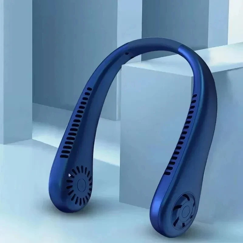 2025 1200mAh New Mini Neck Mounted Fan Portable Bladeless Neck Rechargeable Air Cooler 3 Speed Mini Summer Sports Fan Outd Peaceful Pleasures Health and Wellness Blue