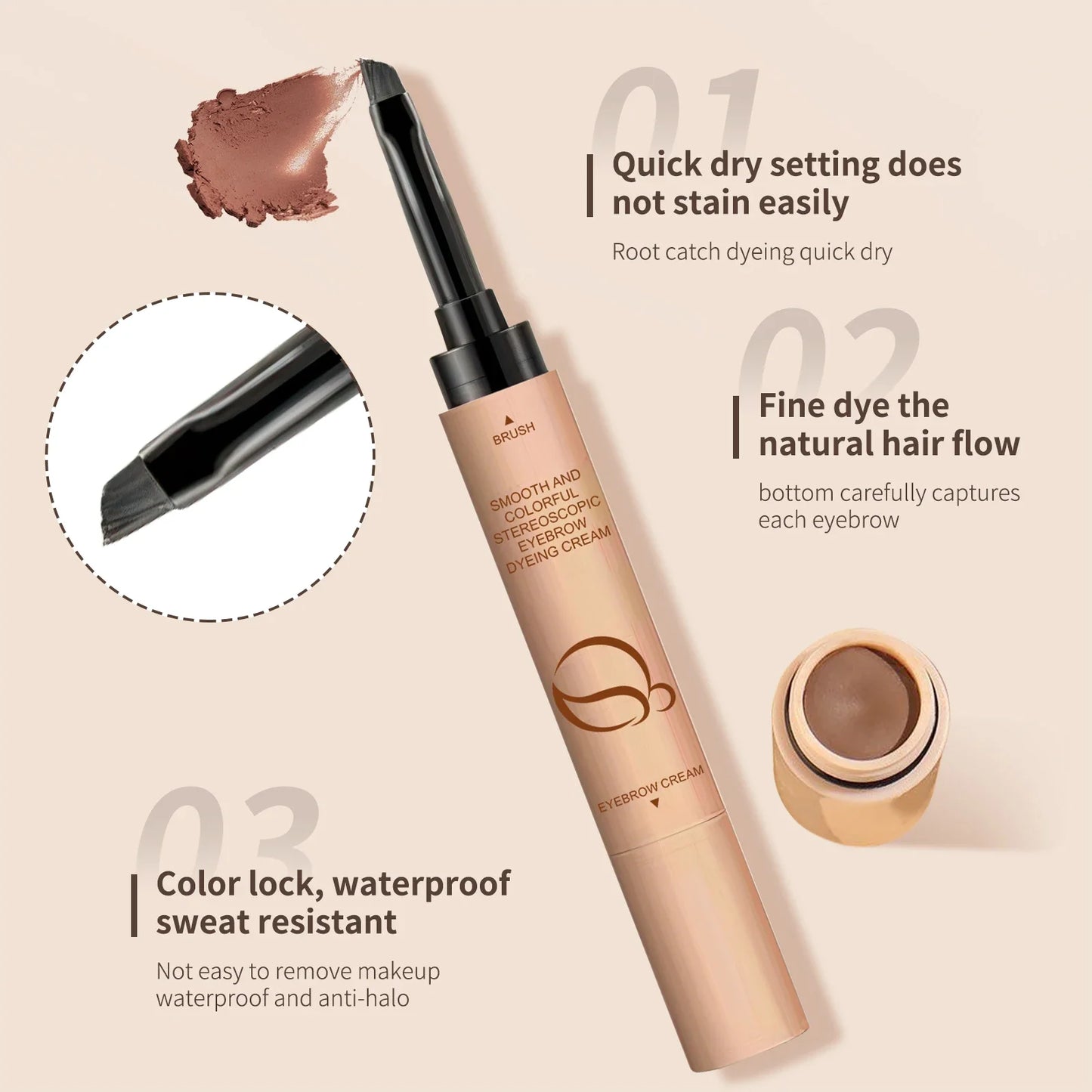 O'CHEAL 2-in-1 Waterproof Eyebrow Cream Stamp Pencil | 3 Colors