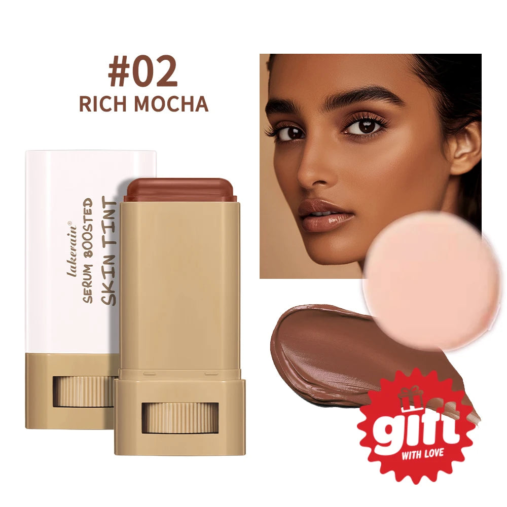 Waterproof Skin Tint Stick With Puff Nourishing Solid Tinted Serum Foundation Face Tint Balm Concealer Contour Stick Multi-use Peaceful Pleasures Health and Wellness Color 2With Puff
