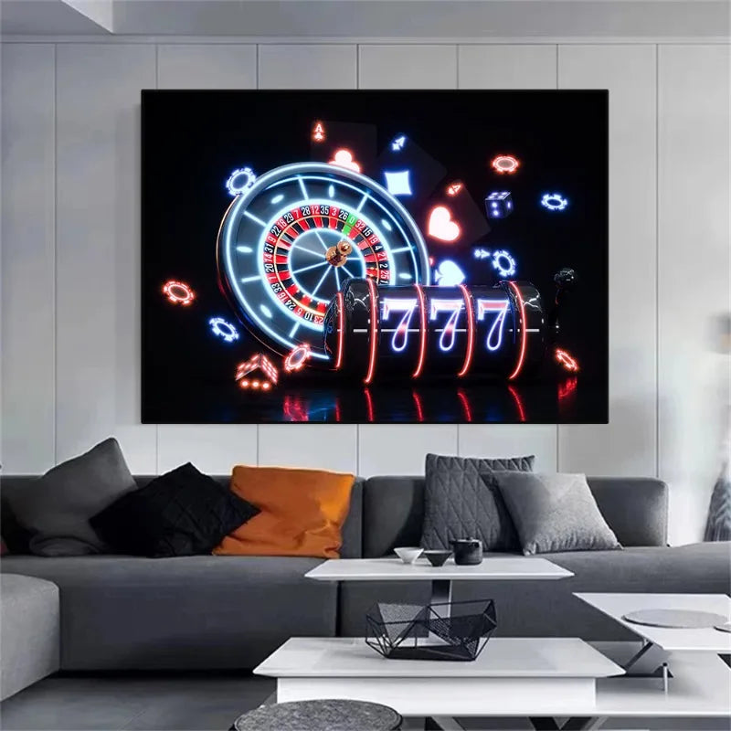Casino Poker Dice Roulette Slots Gambling Poster Modern Print Canvas Painting Wall Art Picture for Club Living Room Home Deco Peaceful Pleasures Health and Wellness