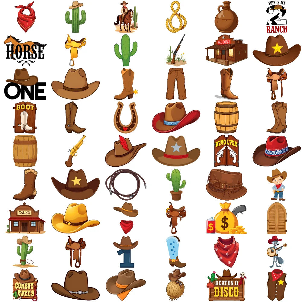 54-Piece Cowboy Temporary Tattoos for Kids – Waterproof Stickers