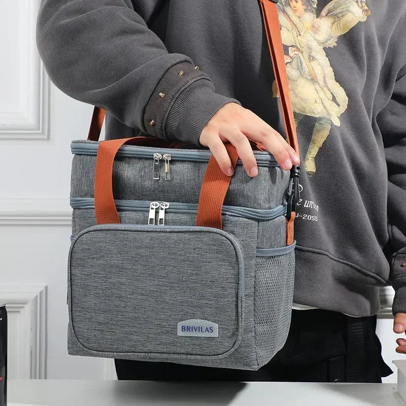 Large Capacity Insulated Lunch Bag Double Layer Thermal Picnic Oxford Shoulder Bag with Handle for Outdoor Food Storage Lunch Peaceful Pleasures Health and Wellness