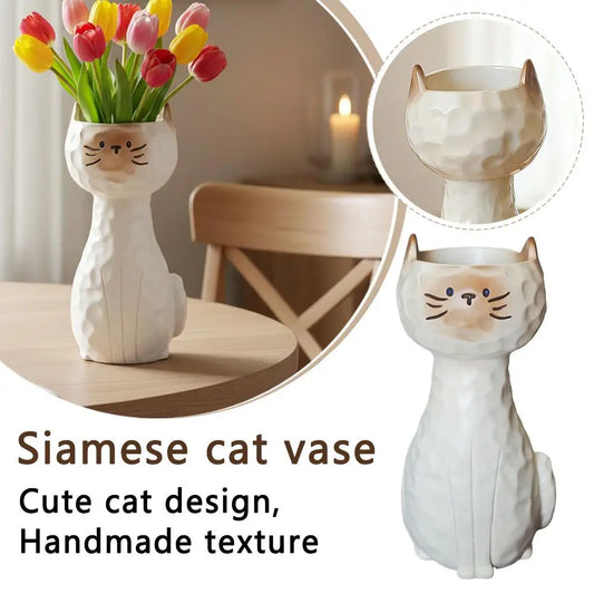 Siamese Cat Resin Flower Vase | Cute Desktop Plant Pot Decor Decorative Resin Vase Oasis Select
