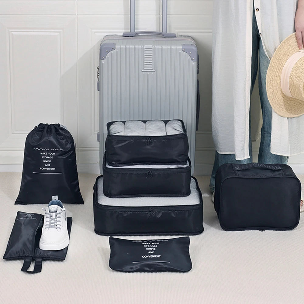 7-Piece Travel Storage Bag Set – Large Capacity Luggage Organizer for Clothes, Moving & Packing Peaceful Pleasures Health and Wellness black