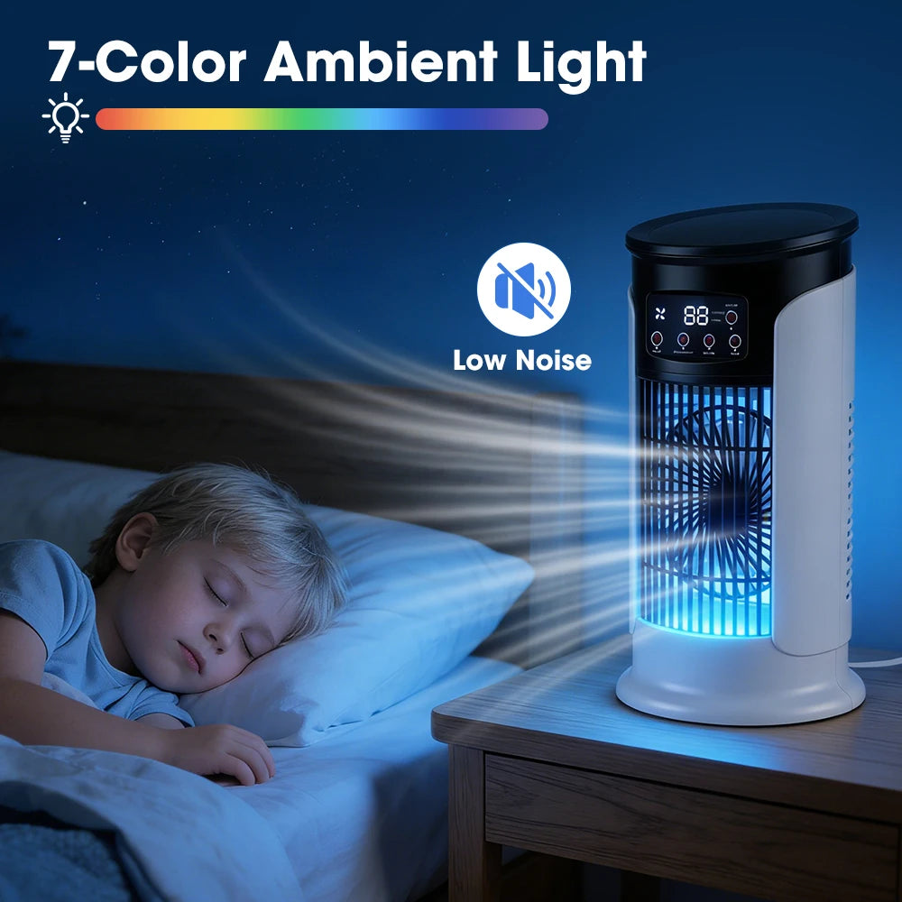 3 in 1 Portable Air Cooler with Humidifier 6 Wind Speed Fast Cooling Air Conditioner Misting Fan for Home Office Kitchen Desktop Peaceful Pleasures Health and Wellness