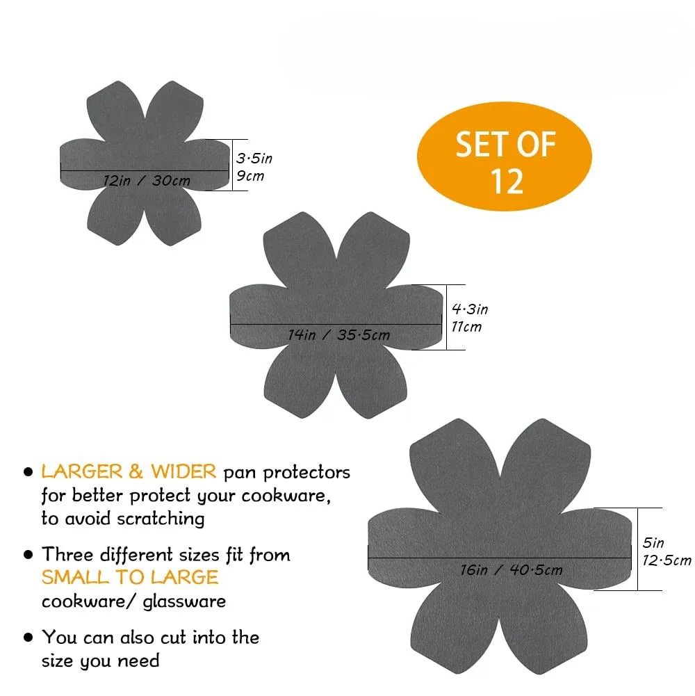 Pot and Pan Protectors 12pcs Dividers Pads Stacking Pan Protectors Pan Separators Pads for Protecting Separating Pots and Pans Peaceful Pleasures Health and Wellness