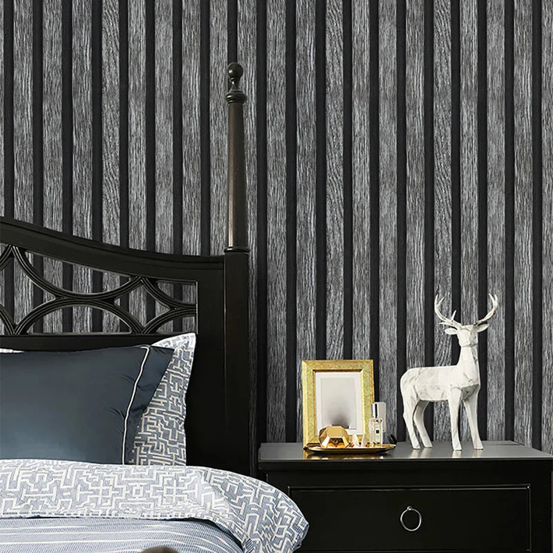 Black Gray Wood Grain Peel & Stick Wallpaper | Chinese Style