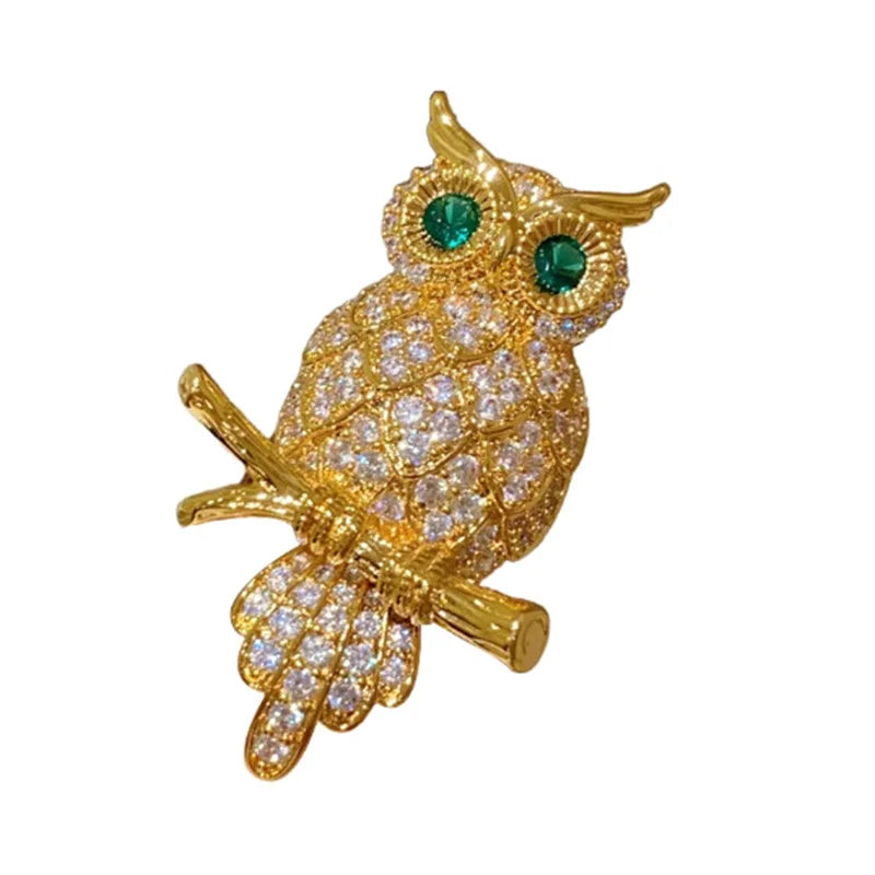 Vintage Owl Brooch | Sparkling Crystal Animal Pin for Women