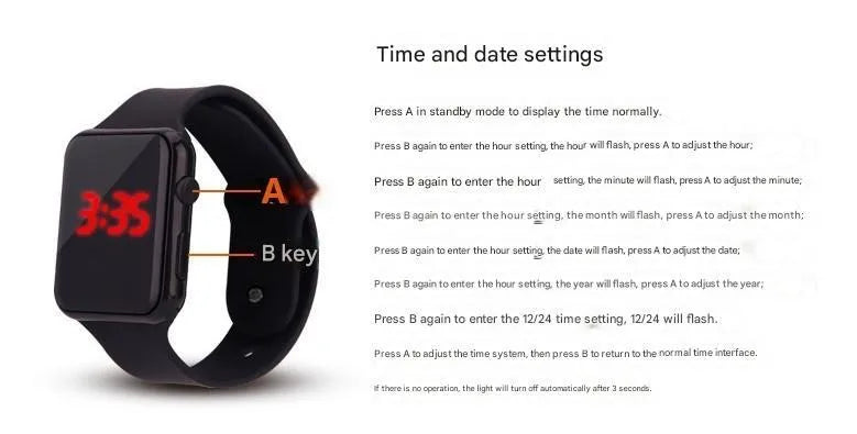 Square LED Digital Sport Watch for Men & Women – Silicone Band