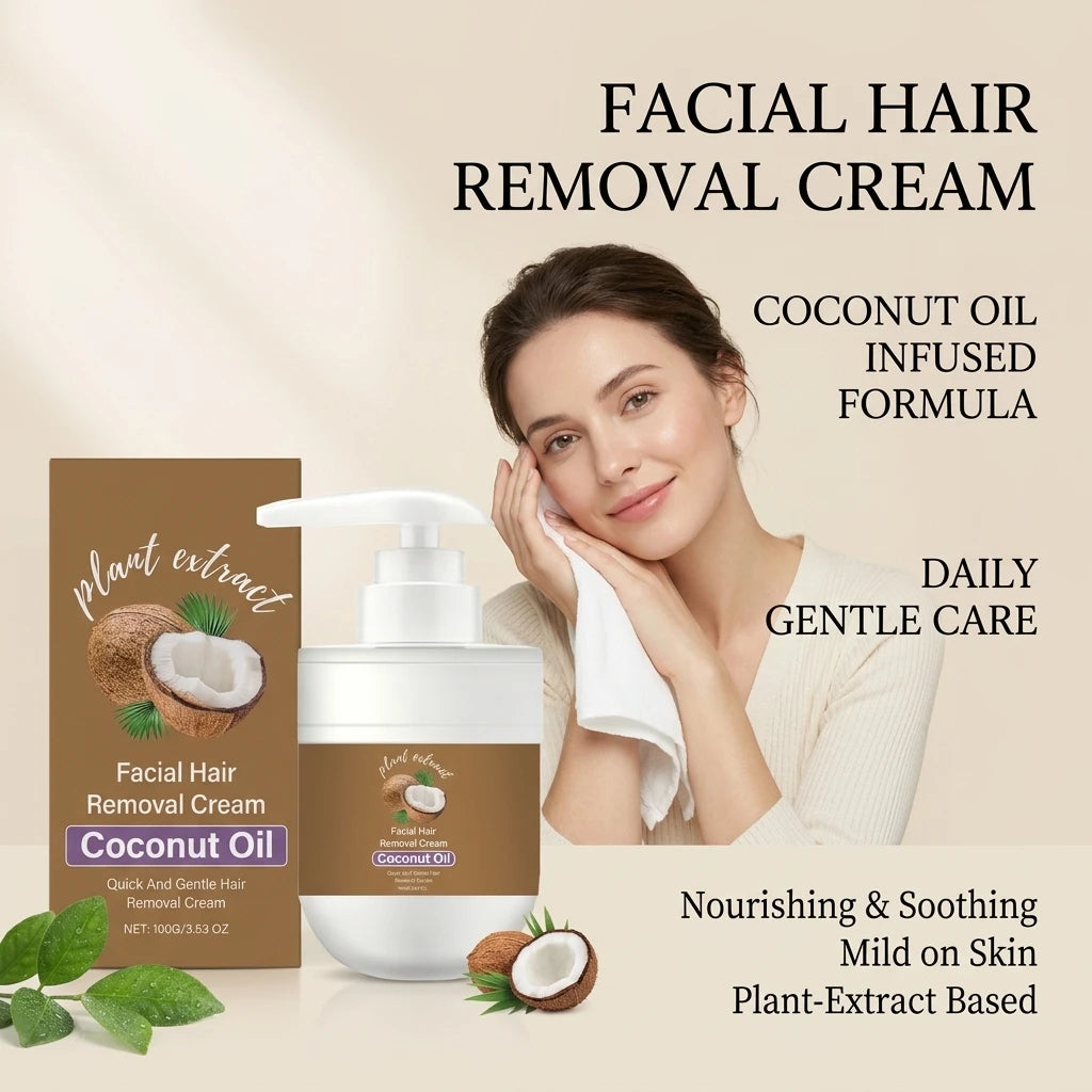 Facial Hair Removal Cream Removing Hair Control Oil Soothing Skin Non-irritating Moisturizing Coconut Oil Painless Hair Remover Peaceful Pleasures Health and Wellness