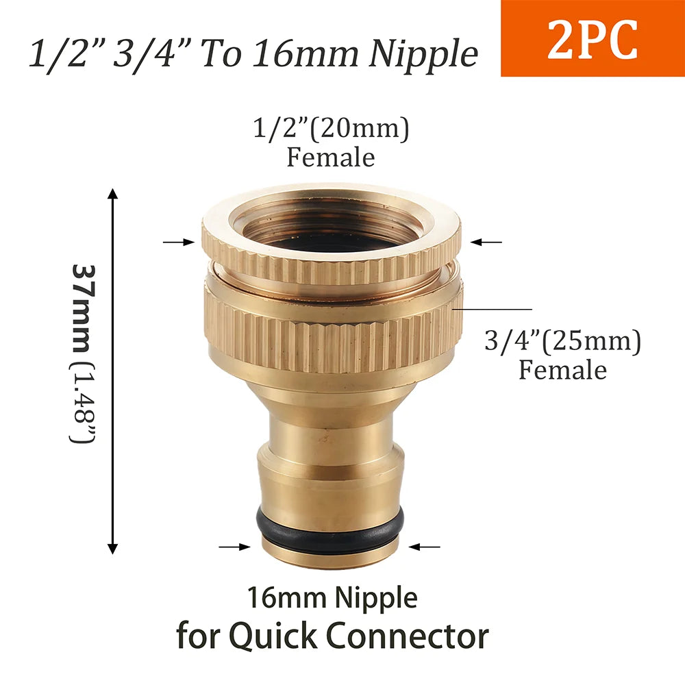 Brass 1/2" 3/4" 1“ Male/Female Quick Connector Irrigation Pipe Fitting Joint Thread to16mm Nipple Adapter for Garden Hose Tap Peaceful Pleasures Health and Wellness A-2PCS Other