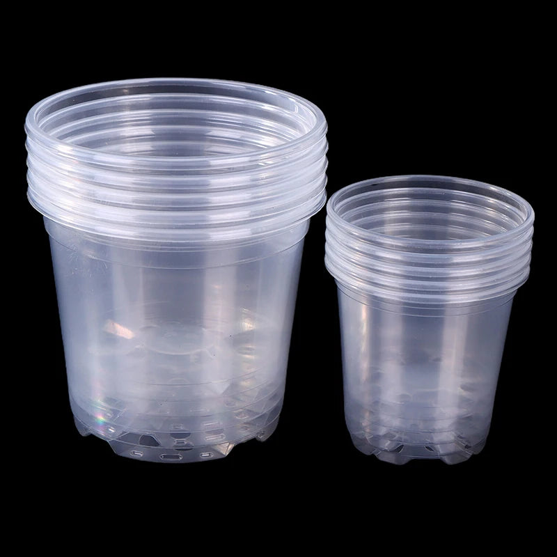 5 Pieces 6 Sizes 3/3.5/4/5/6/7 Inches Greenhouse Transparent Plastic Flowerpot Drainage Hole Pot Breathable Nursery Flower Pot Peaceful Pleasures Health and Wellness