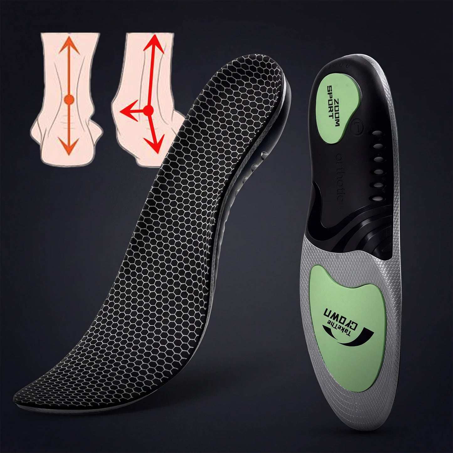 1 Pair EVA Arch Support Orthotics Shock-Absorbing Sports Insoles for Running Walking Standing All Day Foot Pain Relief Shoe Pads Peaceful Pleasures Health and Wellness