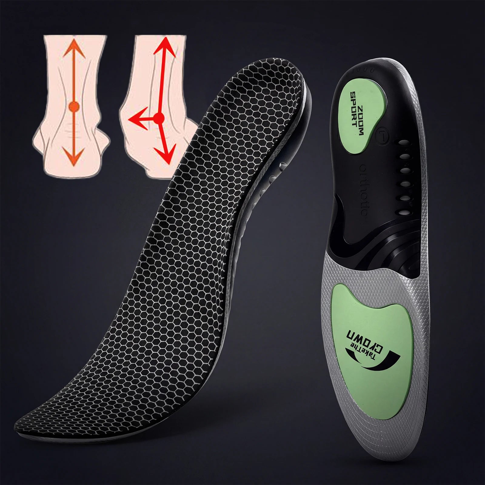 1 Pair EVA Arch Support Orthotics Shock-Absorbing Sports Insoles for Running Walking Standing All Day Foot Pain Relief Shoe Pads Peaceful Pleasures Health and Wellness