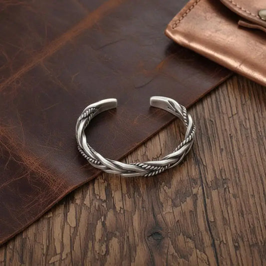 Twisted Woven Silver Bangle | Retro Thai Handmade Bracelet Woven Bangle Bracelet Peaceful Pleasures Health and Wellness