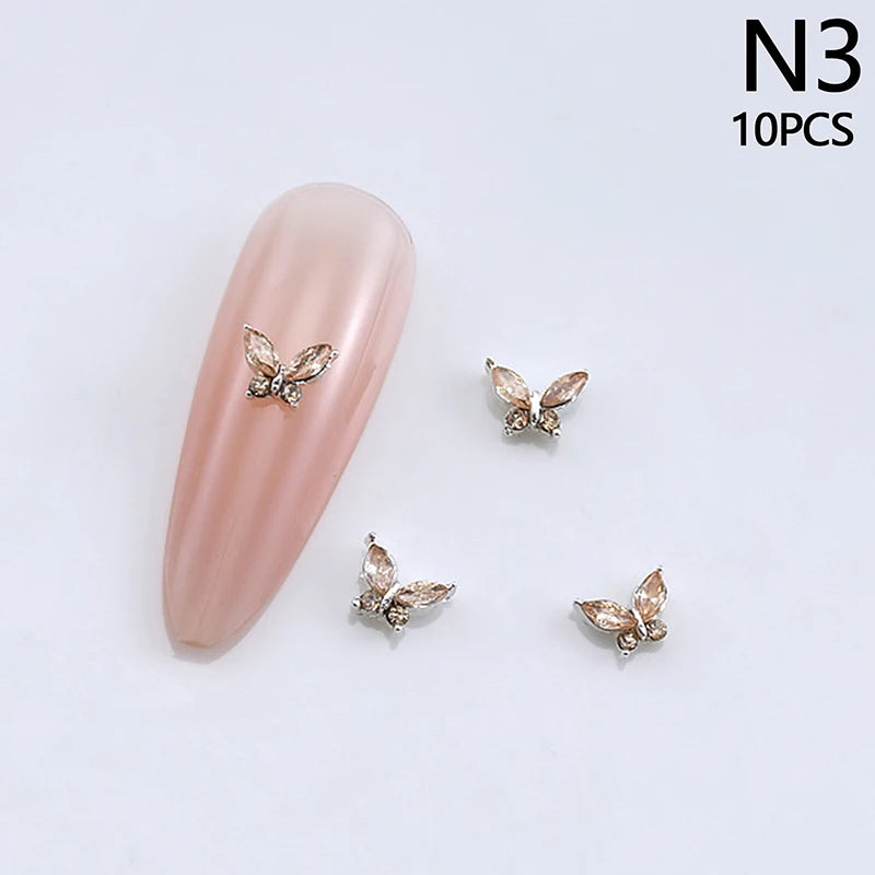 10PCS 3D Mini Crystal Butterfly Nail Art Charms Jewelry Parts Accessories Luxury Alloy Nails Decoration Rhinestones Supplies Peaceful Pleasures Health and Wellness N3