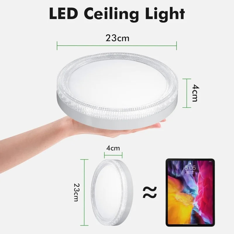 RUNTOIN Crystal LED Ceiling Light 24W 36W 48W Warm Cool White
