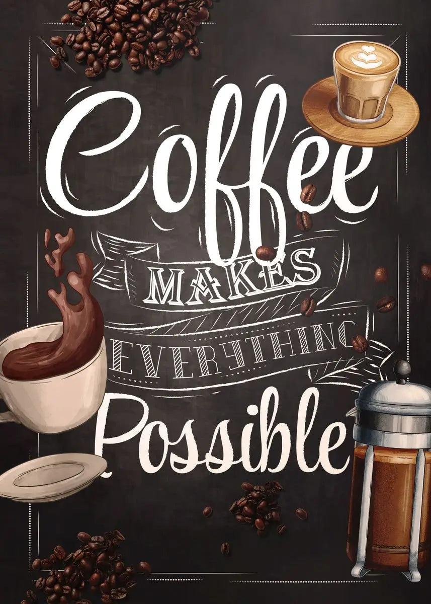 Nordic Coffee Canvas Wall Art | Café Kitchen Chalkboard Print