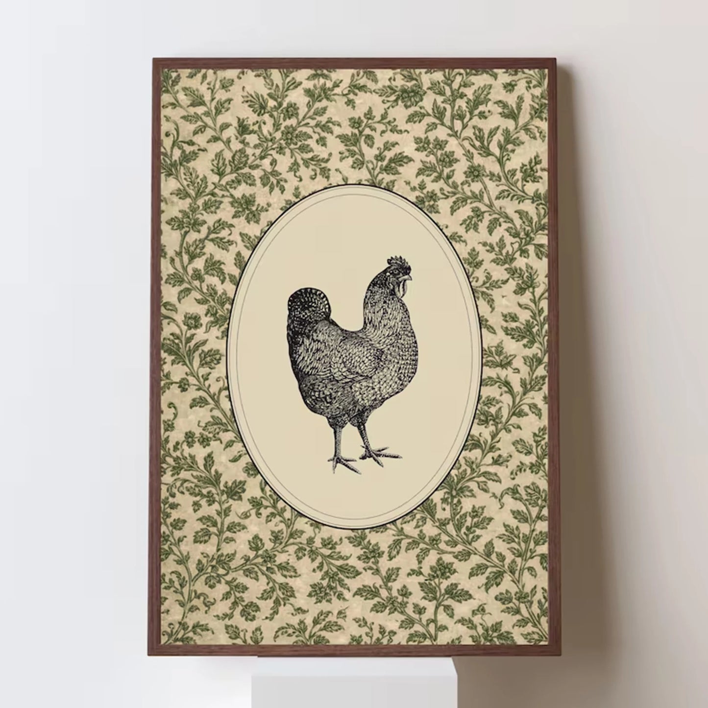 Retro Farmhouse Chicken Botanical Canvas Wall Art Print