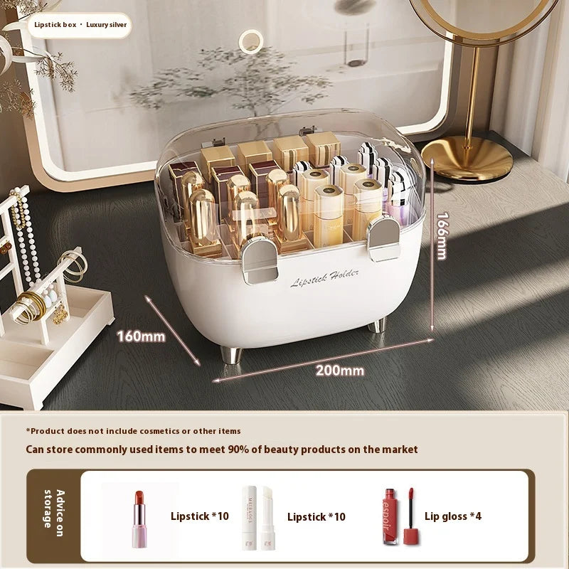 Aesthetic Lipstick Organizer - Dustproof Desktop Storage Box with Lid for Lip Gloss & Makeup, Trendy Vanity Display Case Peaceful Pleasures Health and Wellness Lipstick White Silve
