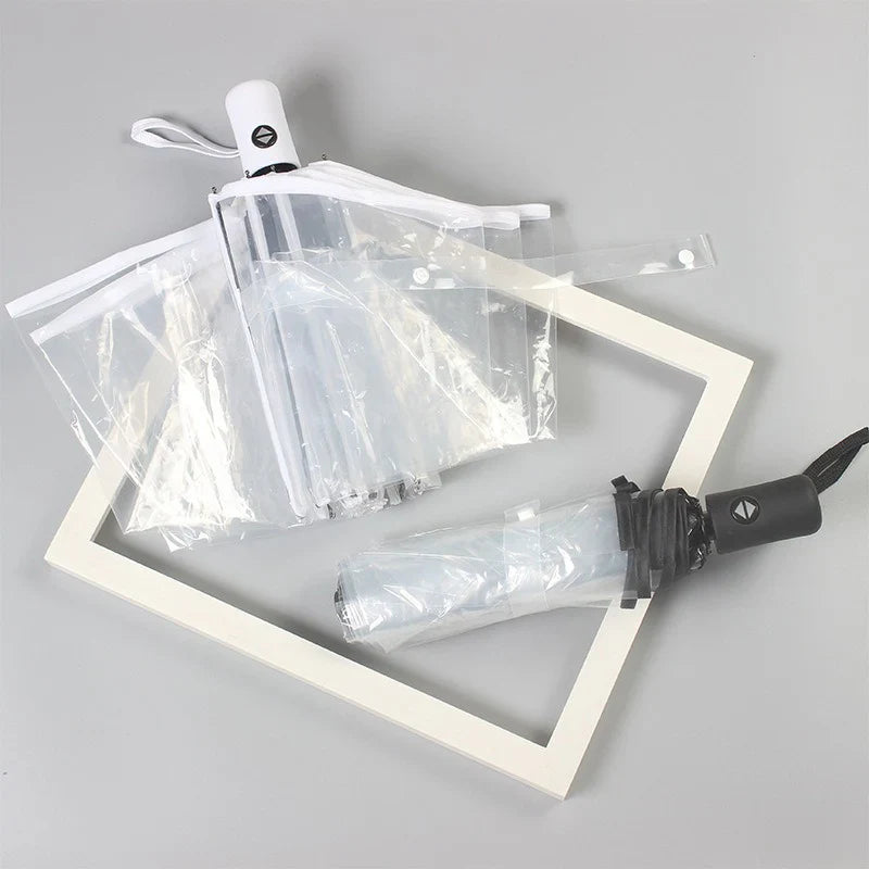 Foldable Transparent Umbrella – Auto Open, Wind-Resistant 3-Fold