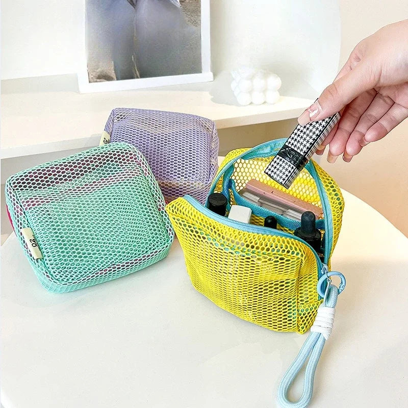 Colorful Net Fabric Makeup Bag & Mini Wallet | Tofu Bag