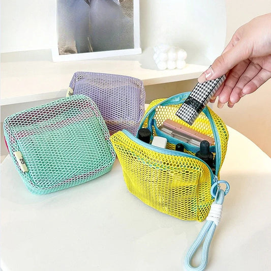 Colorful Net Fabric Makeup Bag & Mini Wallet | Tofu Bag Makeup Cosmetic Bag Peaceful Pleasures Health and Wellness