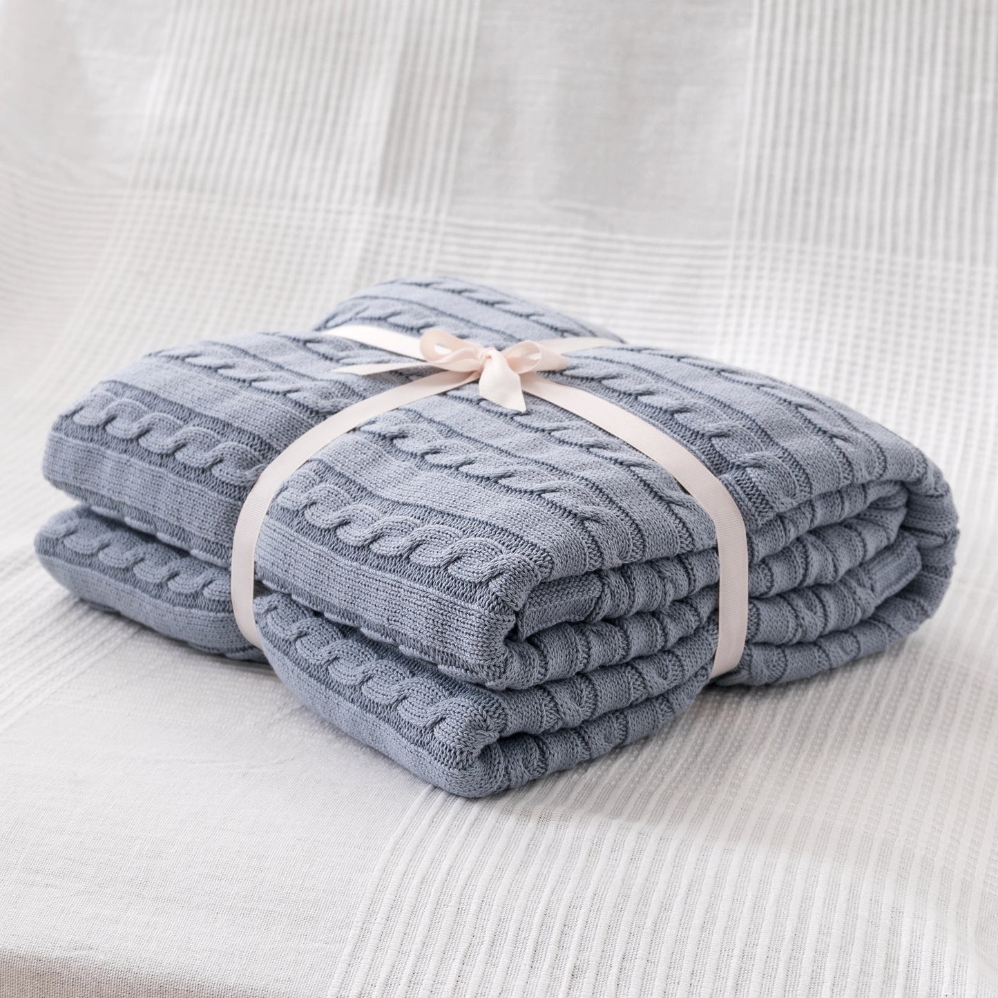 Battilo 100% Cotton Cable Knit Throw Blanket | Sofa & Bed