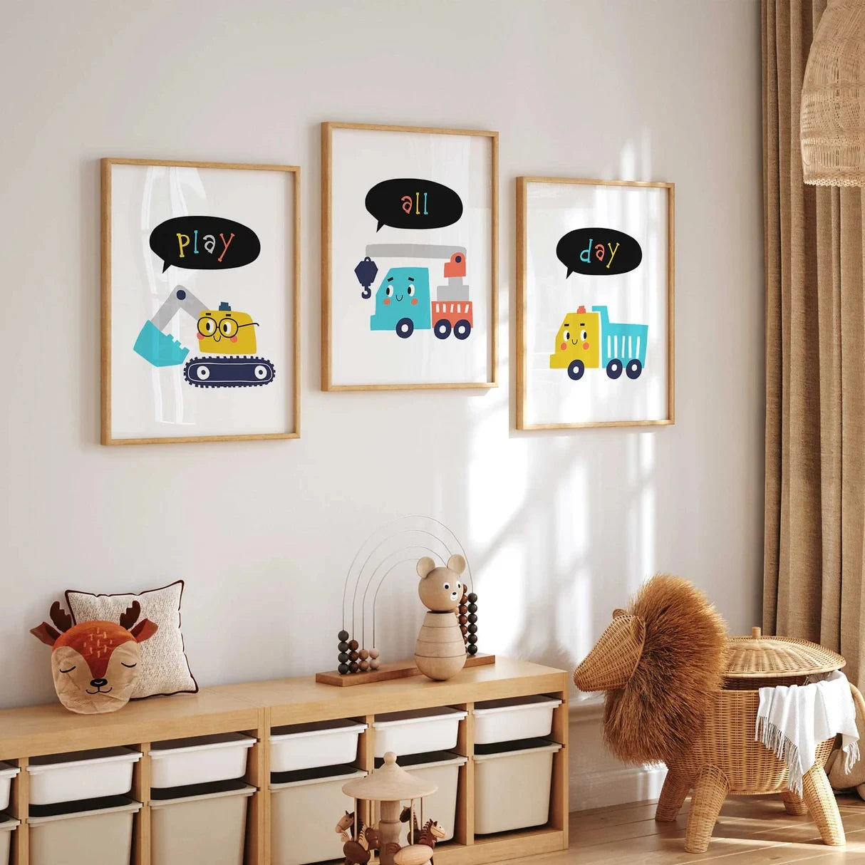 3-Piece Kids Construction Canvas Wall Art | Play All Day Print