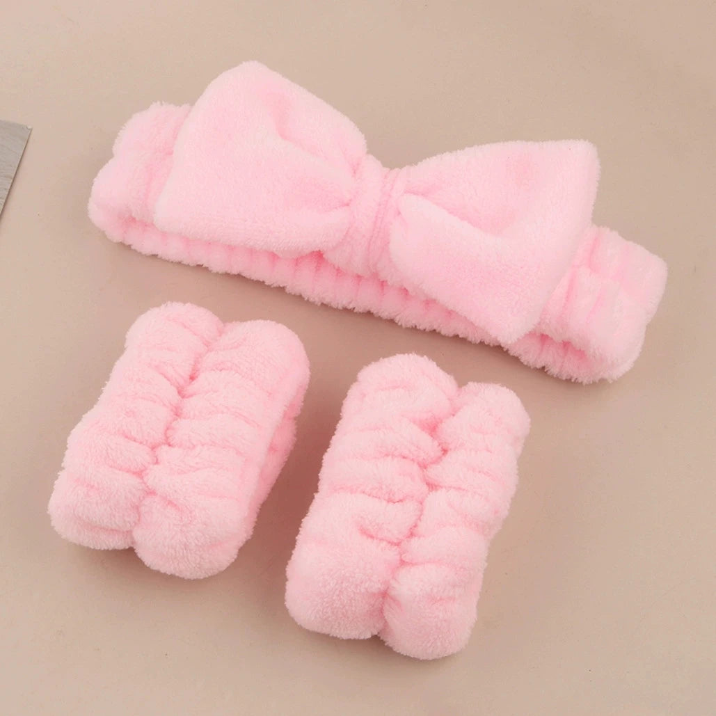 Cute Plush Coral Velvet Wristband & Hair Tie Set – 3 Piece