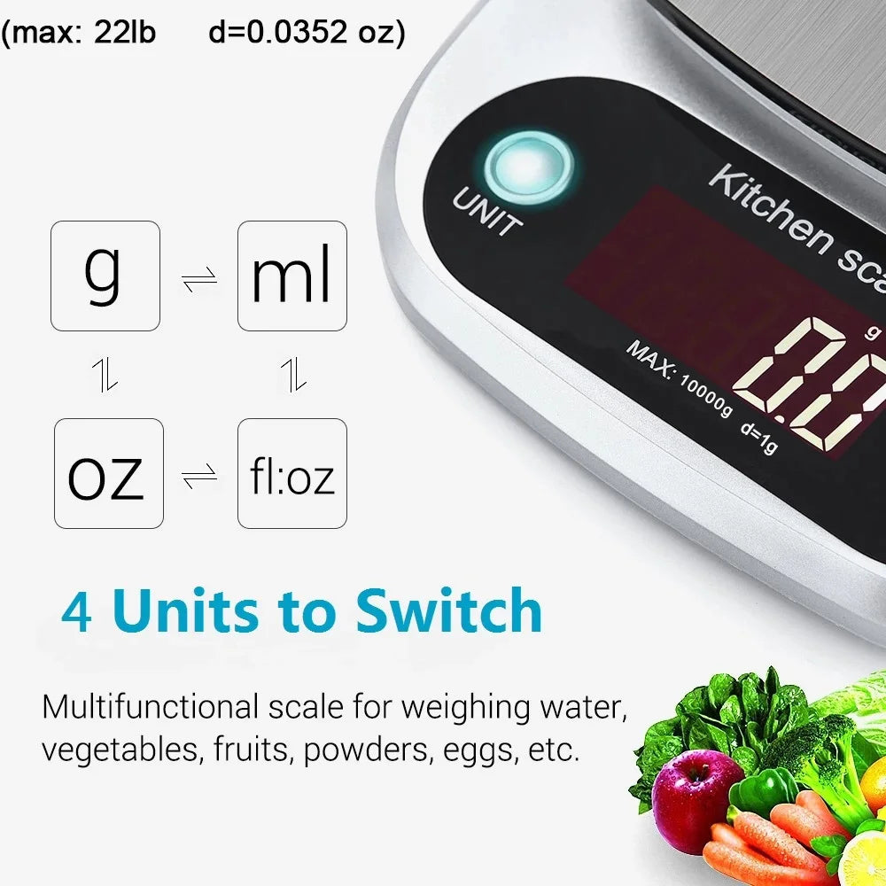 Household Kitchen Scale Electronic Food Scale Baking Scale Measuring Tool Stainless Steel Platform With Lcd Display 5kg/ 10kg Peaceful Pleasures Health and Wellness
