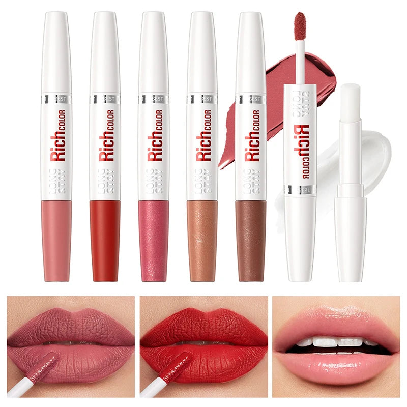 Double-ended Lip Glaze & Lip Balm Matte Misty Surface Non-stick Cup Non-fading Transparent Lip Gloss With Mirror Water Light Fee Peaceful Pleasures Health and Wellness