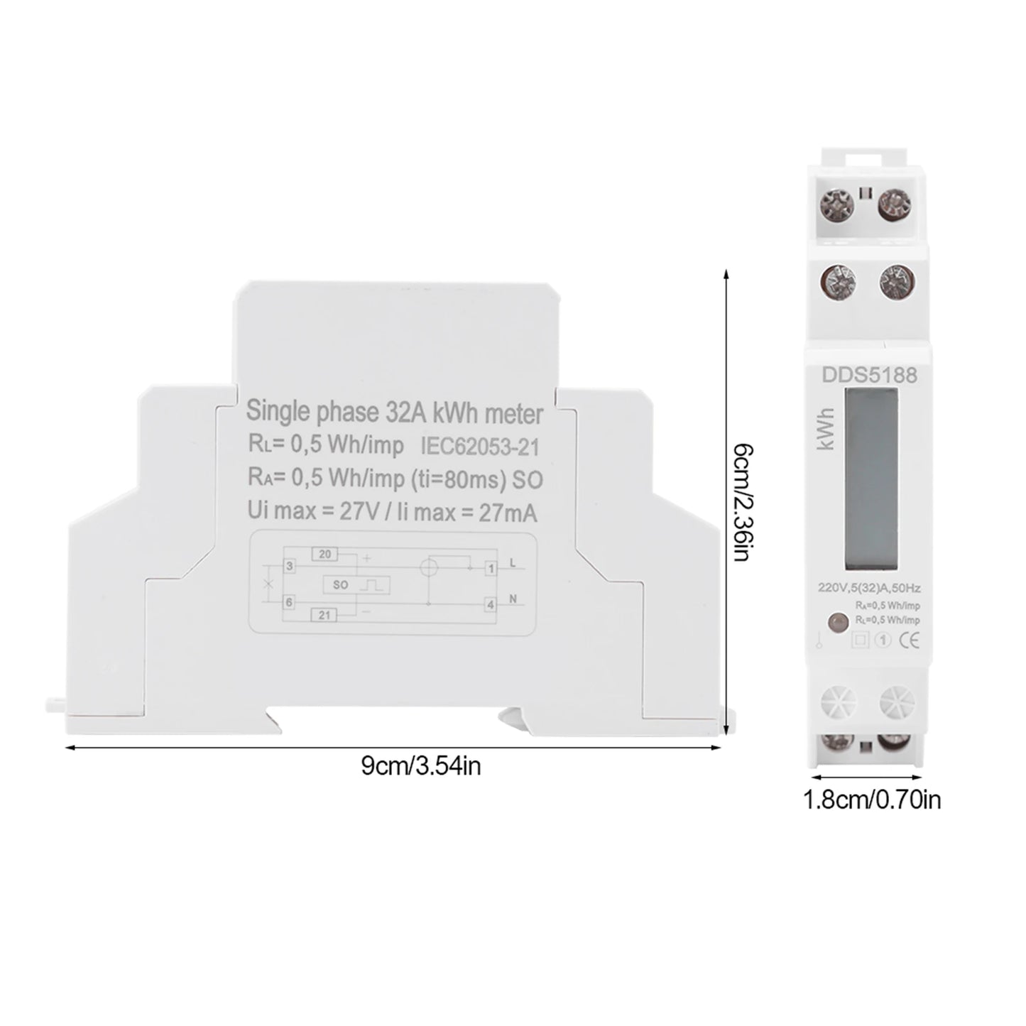 DDS5188 Digital LCD 220V Single Phase Din Rail Electric Meter 5-32A