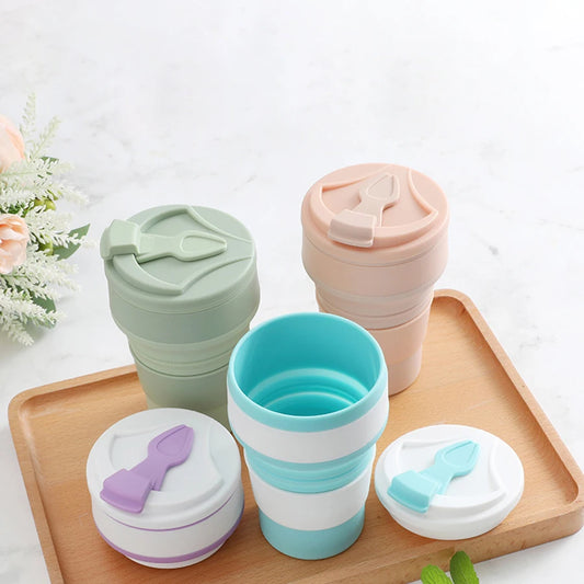 350ml Foldable Silicone Travel Cup with Lid | BPA-Free Reusable Foldable Travel Cup Peaceful Pleasures Health and Wellness