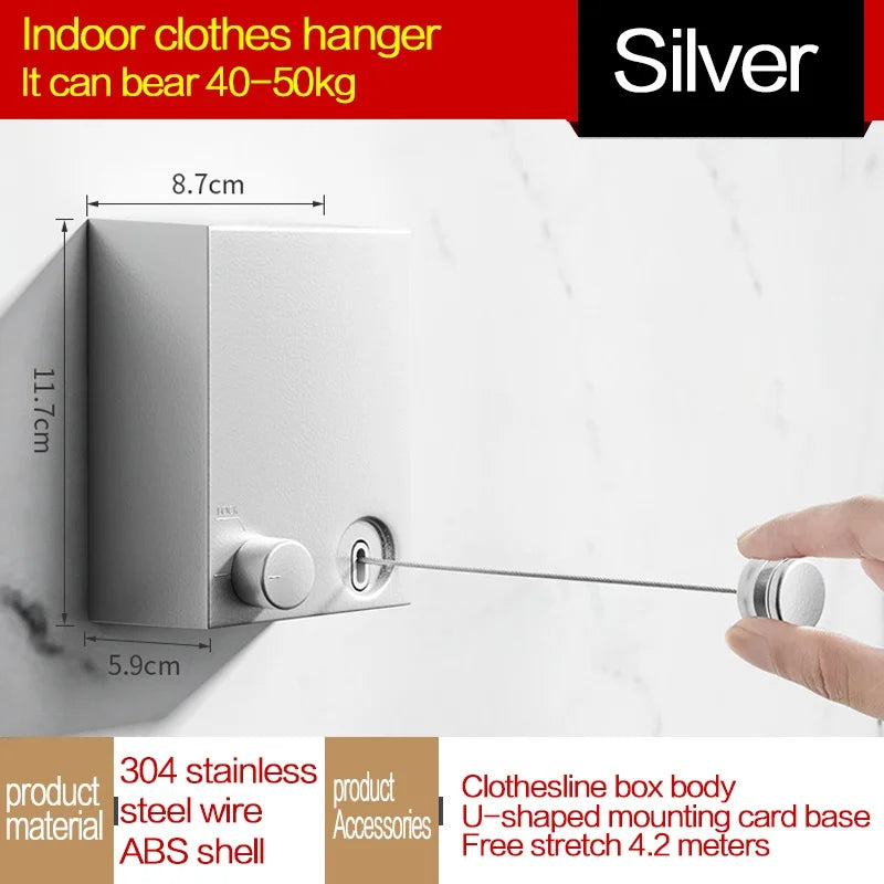 Retractable Clothesline Wall-Mount Space-Saving Clothes Drying Rack