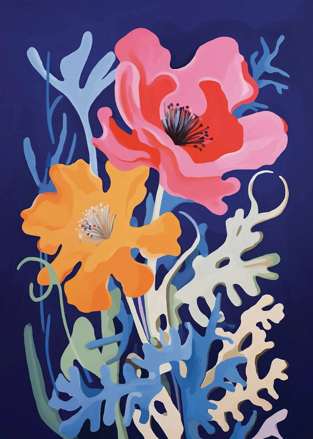 Gouache Wildflower Botanical Canvas Wall Art | Spring Floral Print