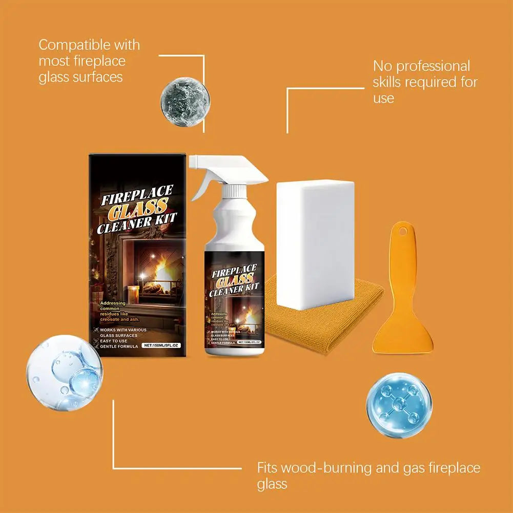 150ml Fireplace Glass Cleaning Kit Deep Clean Various Glass Surfaces Dust Gentle Formula Multi-Surface Glass Cleaner Spray Set Peaceful Pleasures Health and Wellness