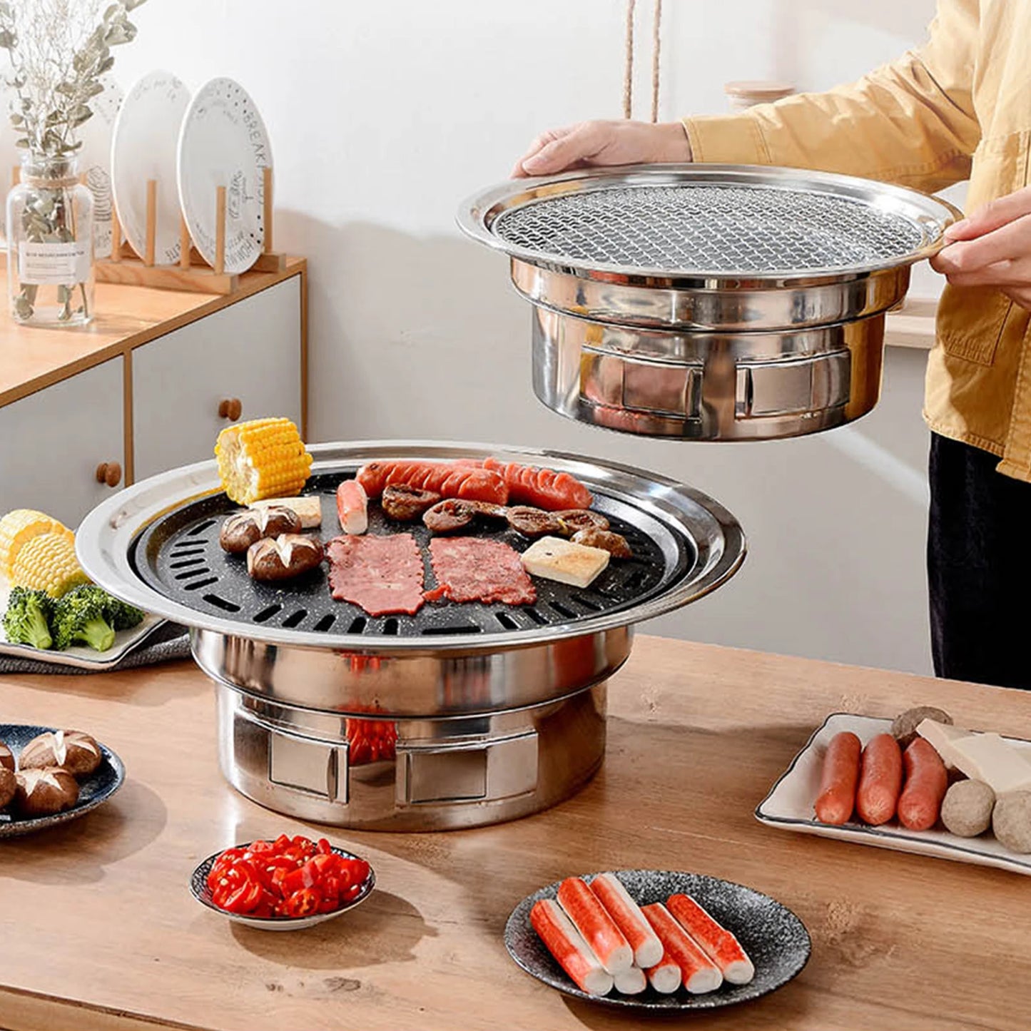 13" Korean BBQ Charcoal Grill | Portable Tabletop Smoker