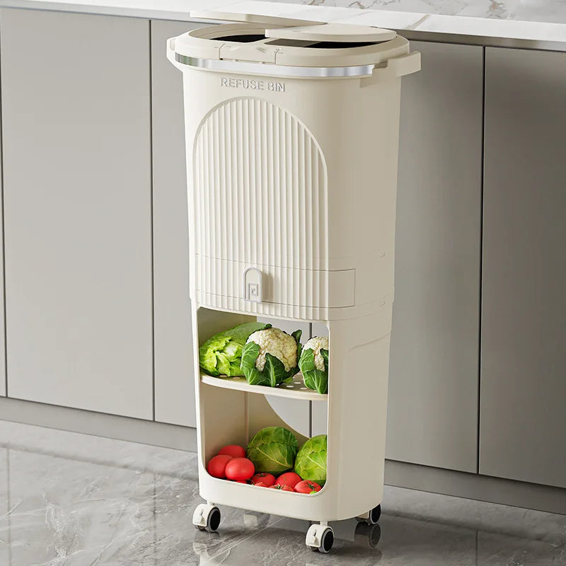Double-Layer Large Capacity Japanese-Style Kitchen Trash Bin Dry-Waste Separation Organizer Rack Space-Saving Storage Solution Peaceful Pleasures Health and Wellness