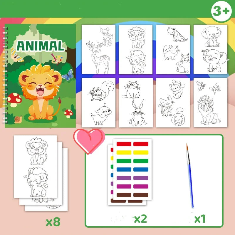 Reusable Watercolor Coloring Book Toddlers Kids Paints Animal Designs