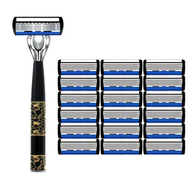Classic 6-Blade Manual Safety Razor for Men | 1 Handle + 3 Blades