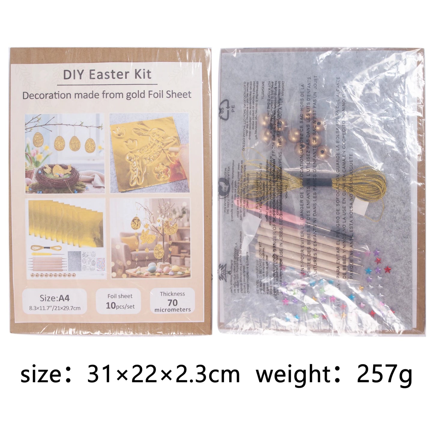 Beginners Easter DIY Craft All Inclusive Set Gold Foil Non Woven Fabric Tools and Decor Accessories for Easter Handmade Projects Peaceful Pleasures Health and Wellness